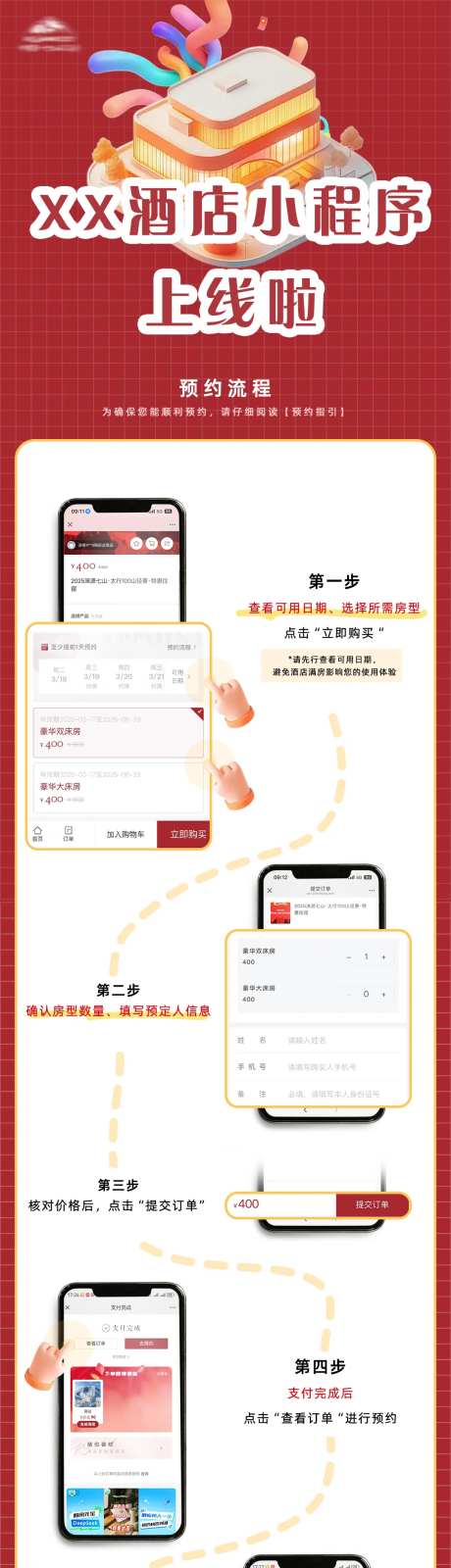 酒店预约流程海报-采灵感-https://www.cailinggan.com/