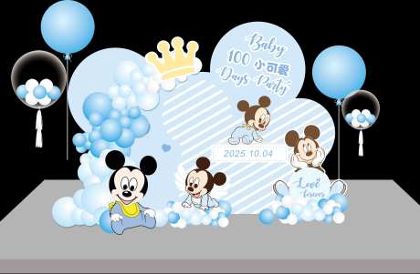 蓝色米奇主题宝宝生日宴满月百天周岁-采灵感-https://www.cailinggan.com/