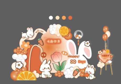 宝宝满月生日宴布置背景板-采灵感-https://www.cailinggan.com/