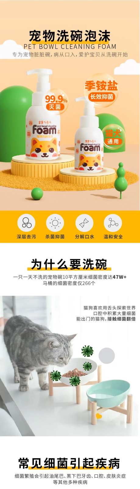 猫咪狗狗宠物洗碗泡沫详情页电商可爱-采灵感-https://www.cailinggan.com/