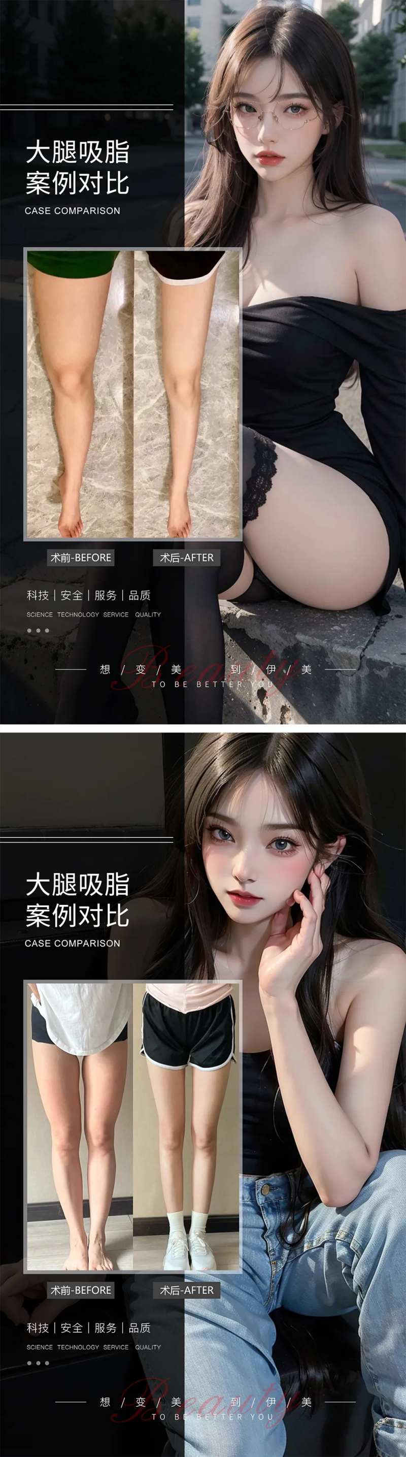 大腿吸脂案例对比海报-采灵感-cailinggan.com