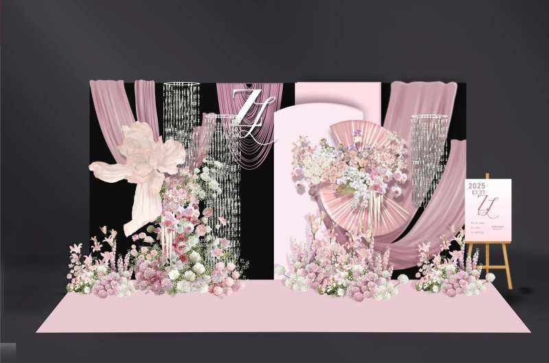 黑粉色婚礼留影区背景婚礼布置-采灵感-cailinggan.com