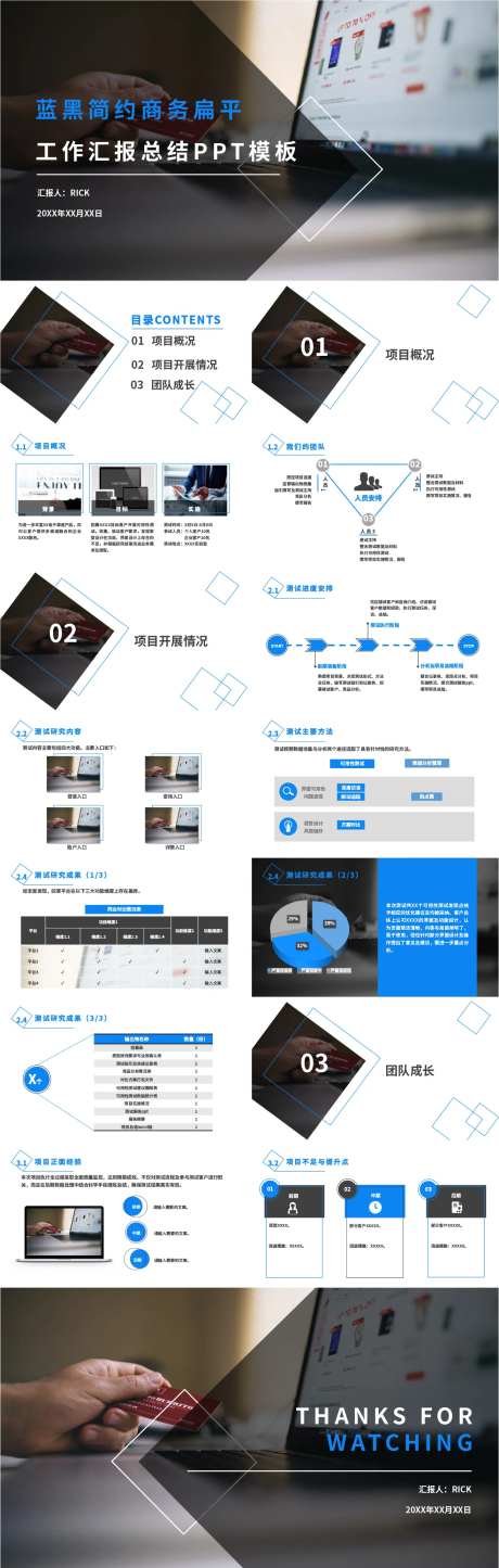 蓝黑简约商务扁平工作汇报总结PPT-采灵感-https://www.cailinggan.com/