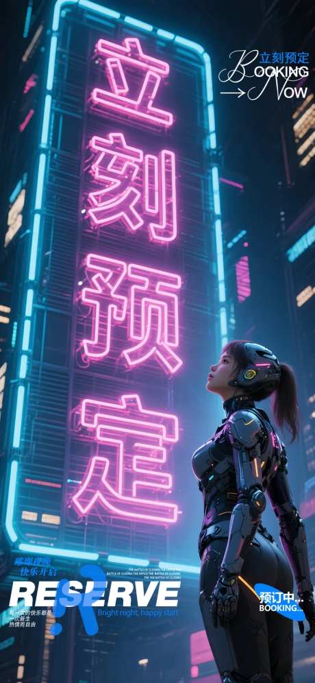 酒吧夜店转场立刻预定灯牌机甲美女海报-采灵感-https://www.cailinggan.com/