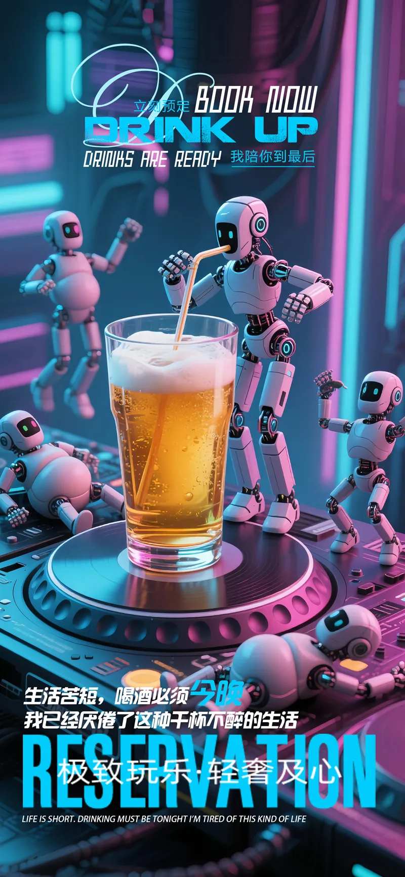 酒吧夜店喝啤酒的迷你机器人日常预定-采灵感-cailinggan.com