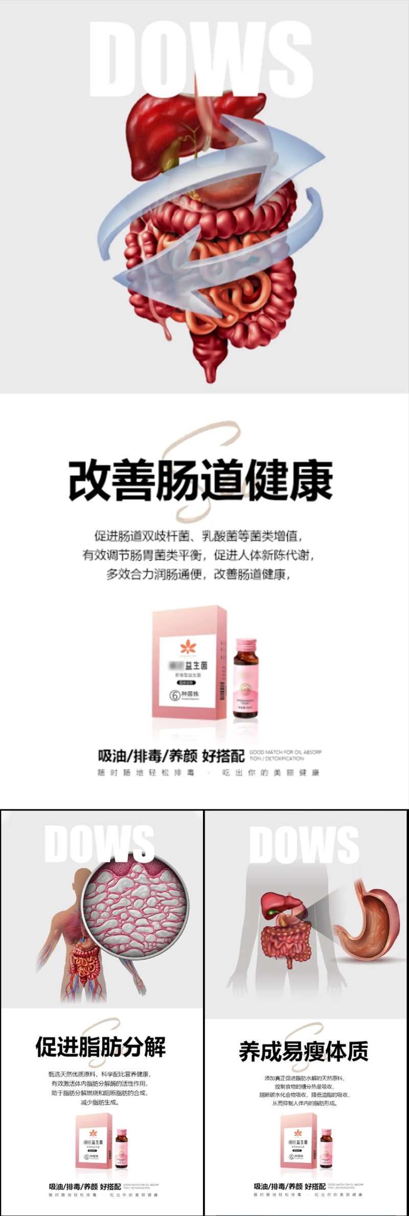 益生菌酵素减肥塑身价值点系列海报-采灵感-cailinggan.com