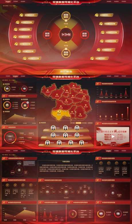 党建数据可视化大屏UI设计-采灵感-https://www.cailinggan.com/