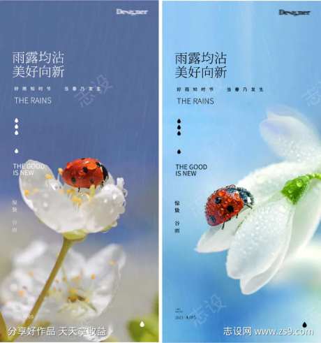 谷雨雨水清明节24节气海报七星瓢虫-采灵感-https://www.cailinggan.com/
