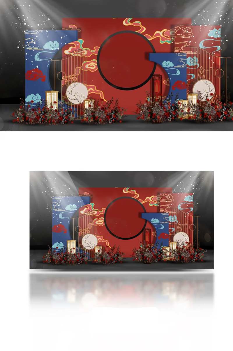 撞色新中式婚礼迎宾区活动展板-采灵感-cailinggan.com