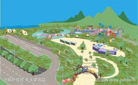 房地产游乐园项目手绘卡通地图-采灵感-https://www.cailinggan.com/