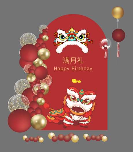 红色满月宴美陈-采灵感-https://www.cailinggan.com/