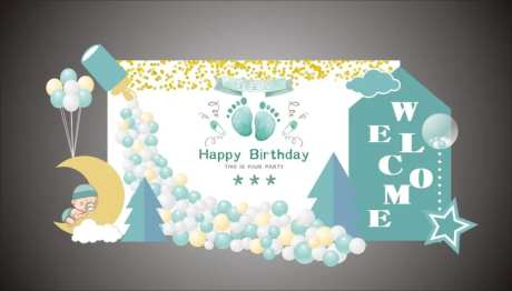 百日宴可爱卡通脚印场景布置-采灵感-https://www.cailinggan.com/