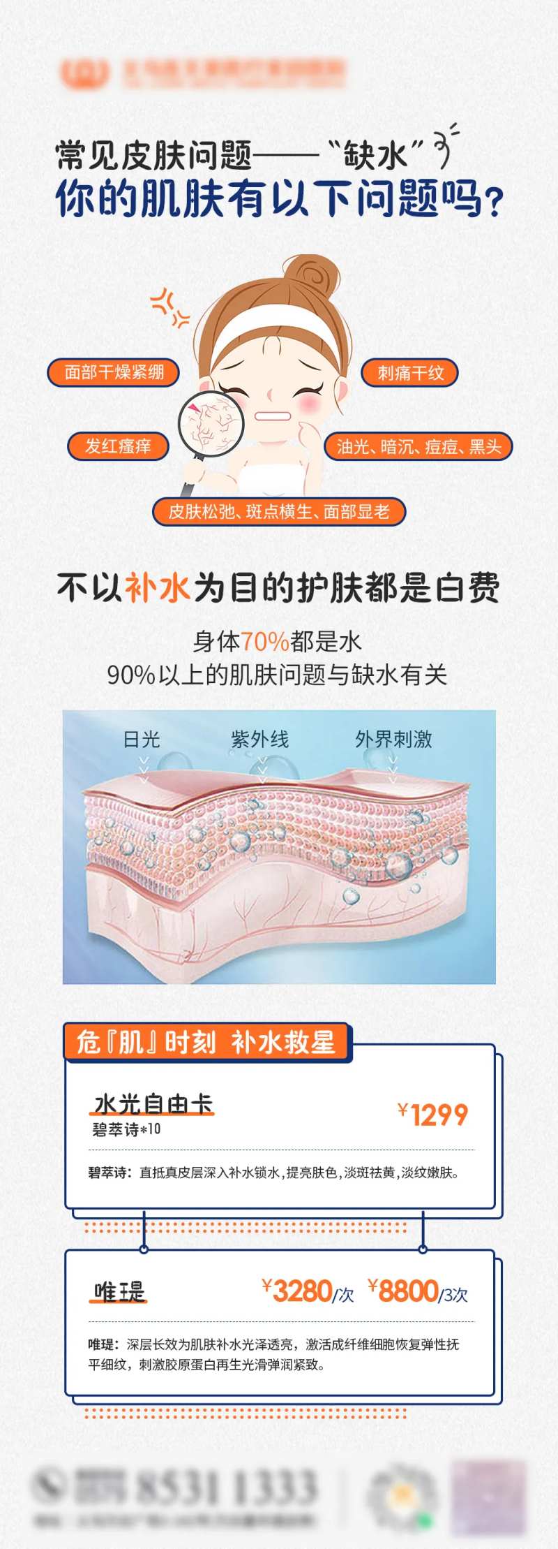 皮肤缺水问题状况长图海报-采灵感-cailinggan.com