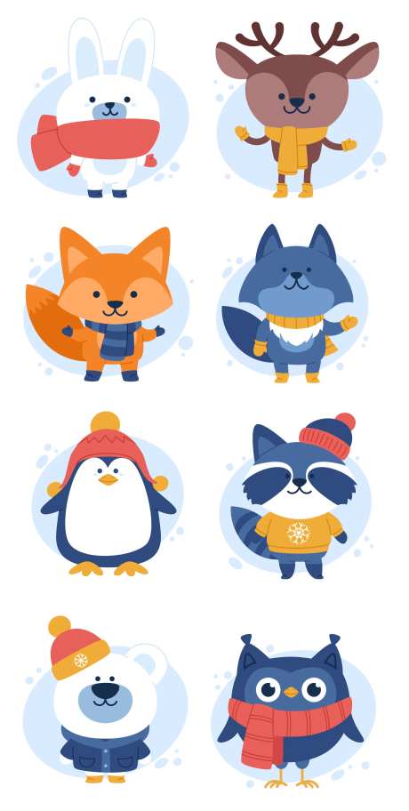 冬季动物卡通形象贴纸-采灵感-https://www.cailinggan.com/