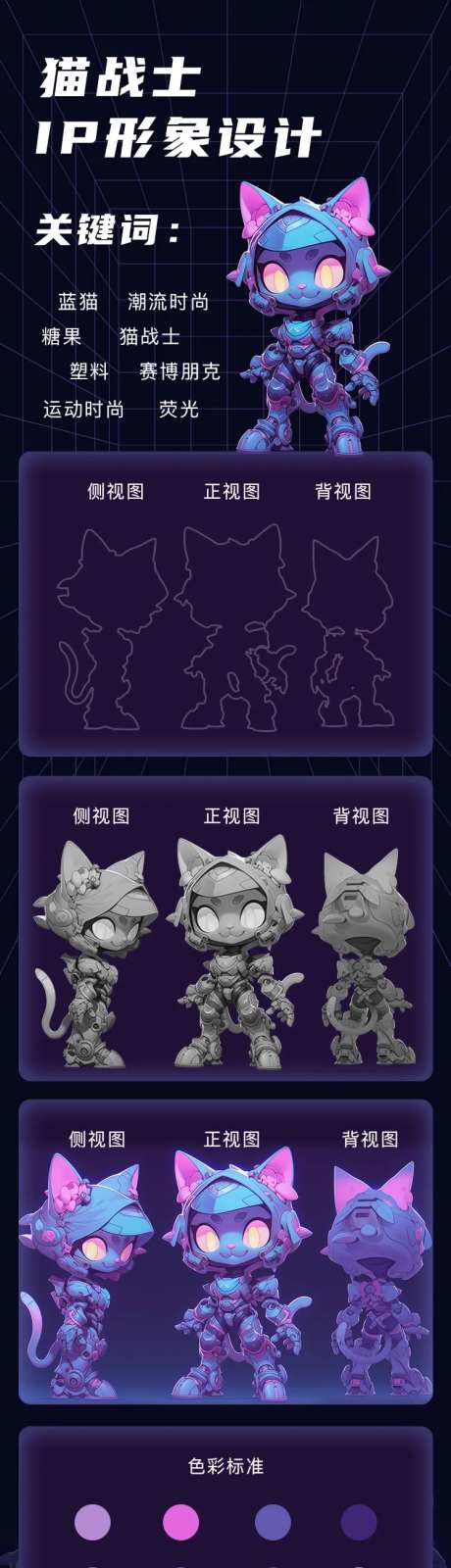 猫战士三视图IP形象设计-采灵感-https://www.cailinggan.com/