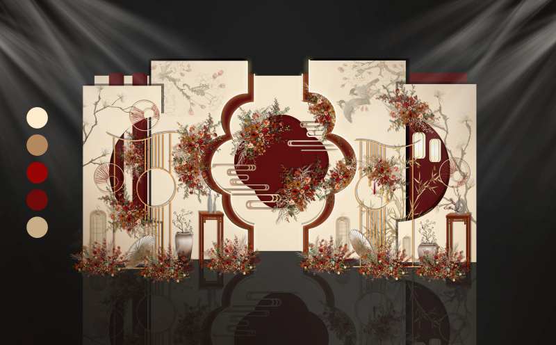新中式香槟红色婚礼效果图-采灵感-cailinggan.com