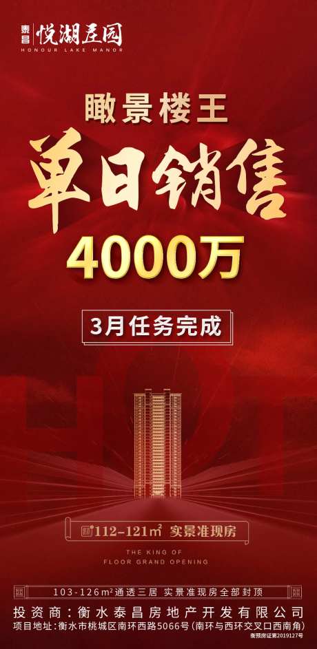 房地产楼王红金单日销售移动端海报-采灵感-https://www.cailinggan.com/