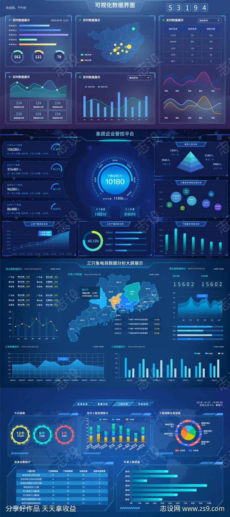 可视化数据界面三只象电商数据分析大屏-采灵感-cailinggan.com