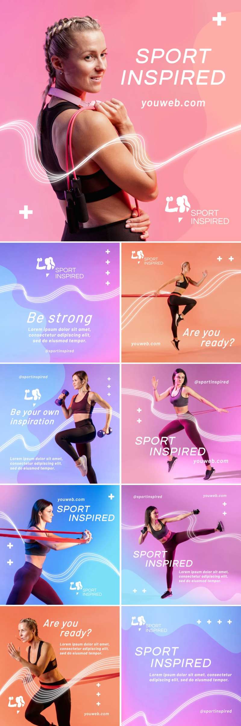 健身弹力带九宫格宣传海报-采灵感-cailinggan.com