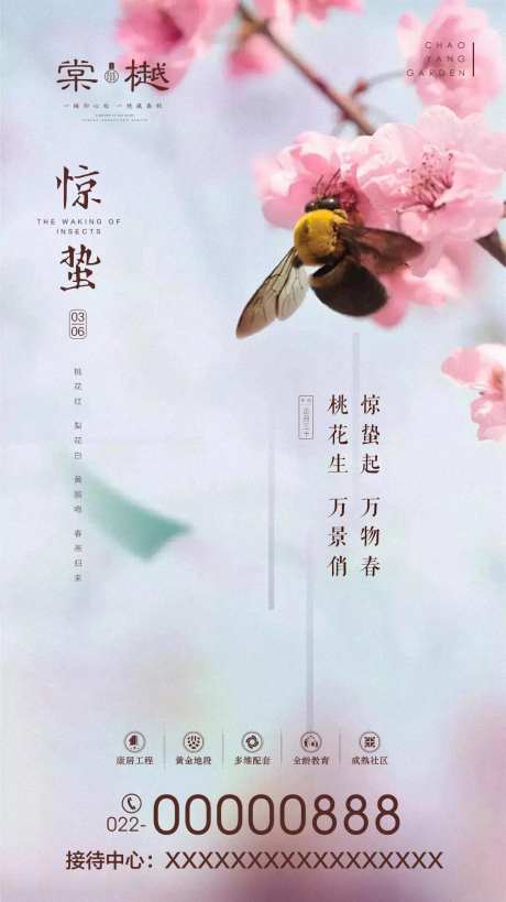 惊蛰蜜蜂桃花海报-采灵感-https://www.cailinggan.com/