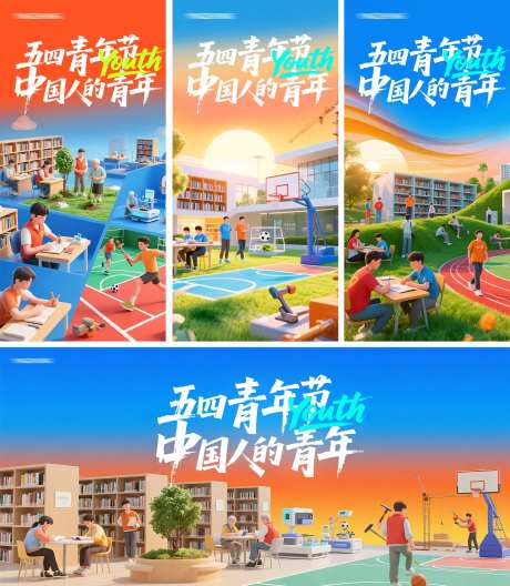 五四3d立体空间热血工人学生系列海报-采灵感-https://www.cailinggan.com/