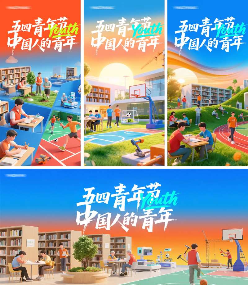 五四3d立体空间热血工人学生系列海报-采灵感-cailinggan.com