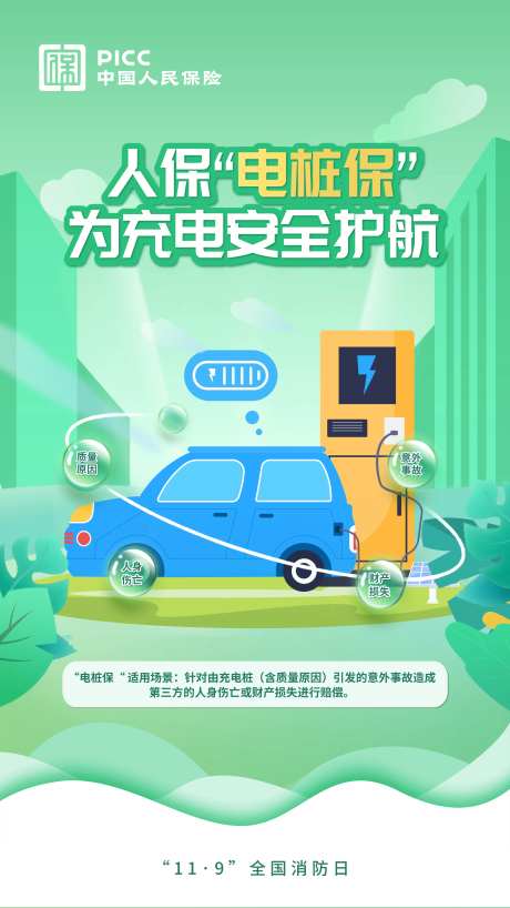 电桩保险宣传海报-采灵感-https://www.cailinggan.com/
