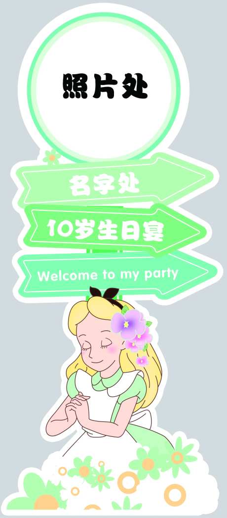 爱丽丝主题宝宝宴生日派对百日宴迎宾牌-采灵感-https://www.cailinggan.com/