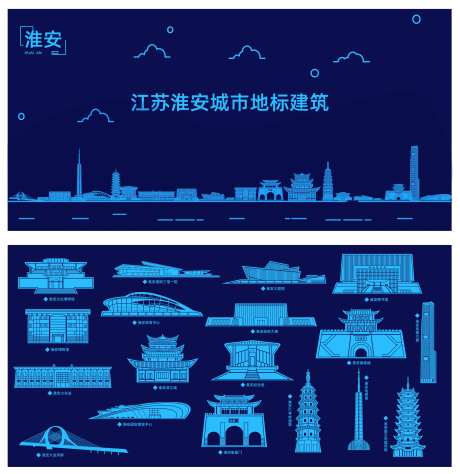 江苏淮安城市地标建筑线稿-采灵感-https://www.cailinggan.com/