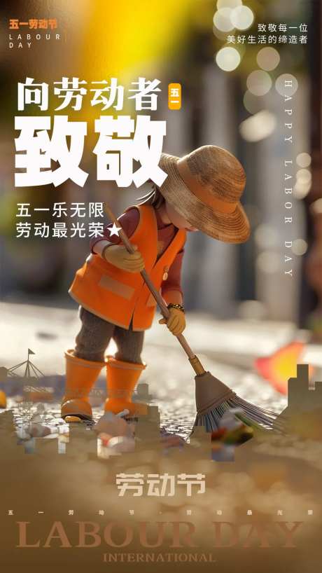 3D毛毡风光影劳动节海报-采灵感-https://www.cailinggan.com/