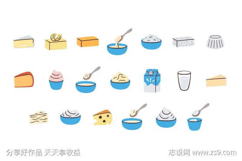 20个乳制品插画图标-采灵感-cailinggan.com
