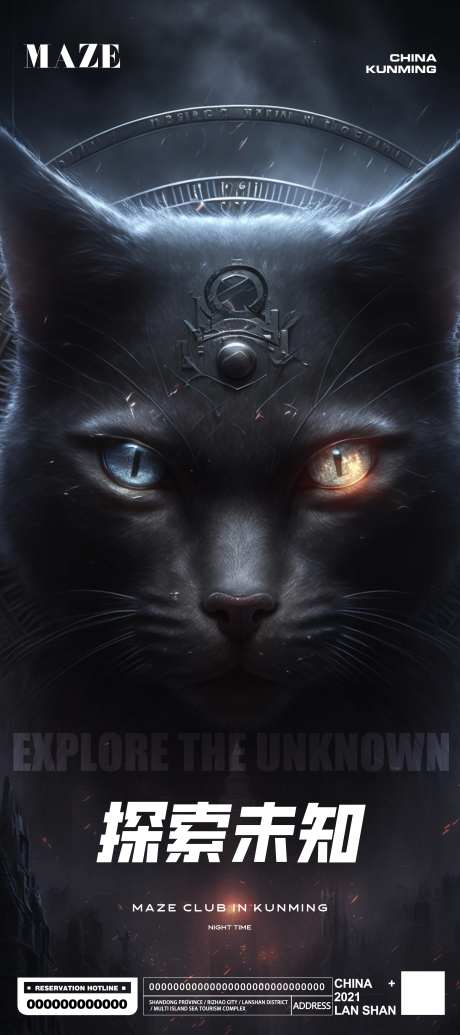 创意夜店酒吧黑猫海报-采灵感-https://www.cailinggan.com/